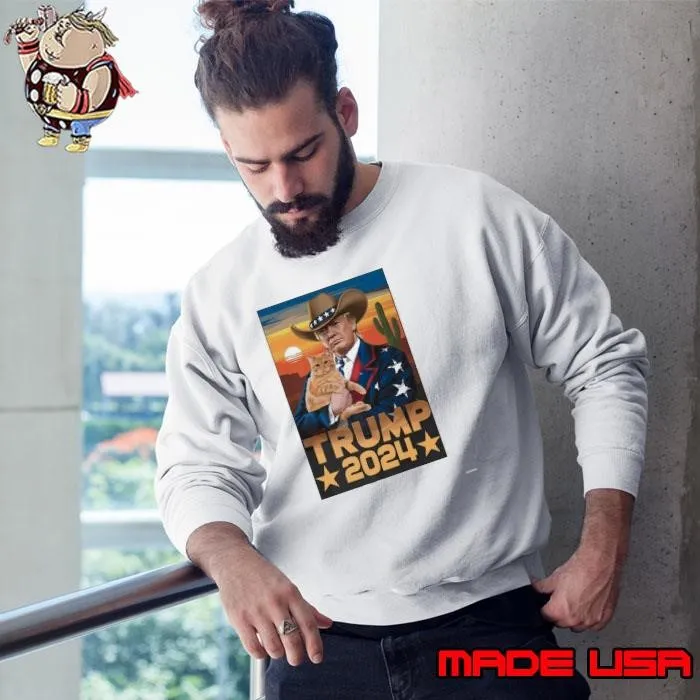 Funny Vintage Western Trump Cowboy And Cat Election 2024 Sweatshirt