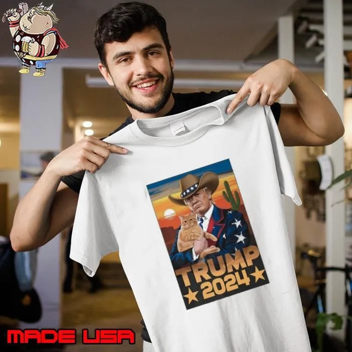 Funny Vintage Western Trump Cowboy And Cat Election 2024 Shirt