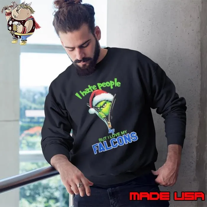 Grinch Santa Hat I Hate People But I Love My Air Force Falcons Christmas Logo Shirt