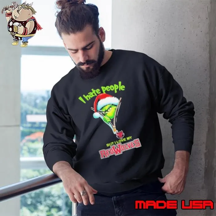 Grinch Santa Hat I Hate People But I Love My Arkansas State Red Wolves Christmas Logo Sweatshirt