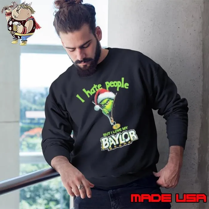 Grinch Santa Hat I Hate People But I Love My Baylor Bears Christmas Logo Shirt