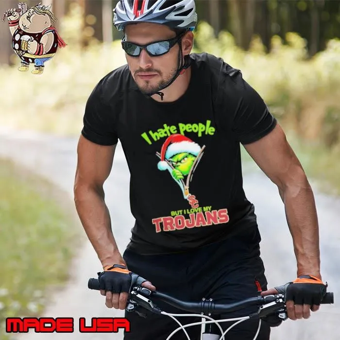 Grinch Santa Hat I Hate People But I Love My Usc Trojans Christmas Logo Unisex