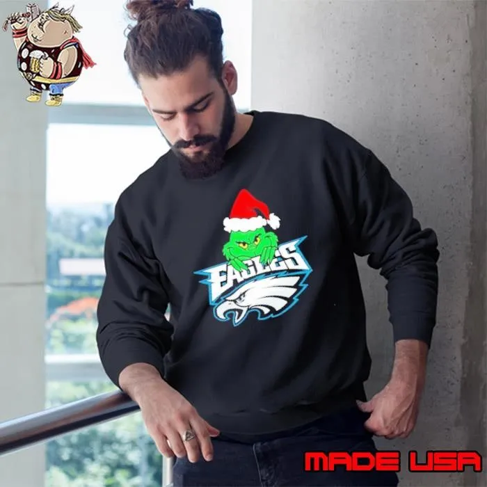 Grinch Santa Philadelphia Eagles Christmas love Eagles logo Sweatshirt