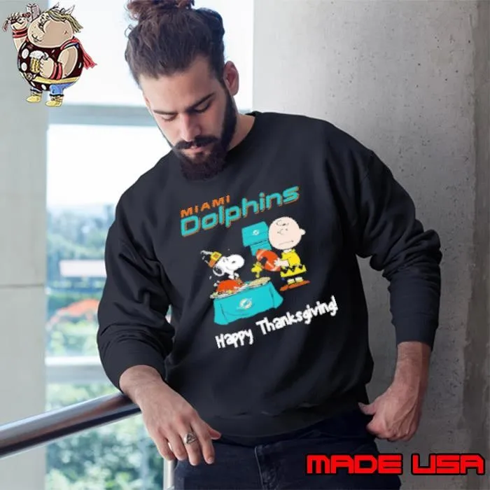 Peanuts Miami Dolphins Football Happy Thanksgiving Shirt