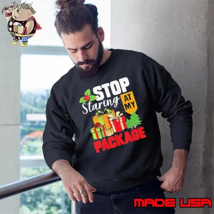 Stop Staring At My Package Christmas Tree Sweatshirt