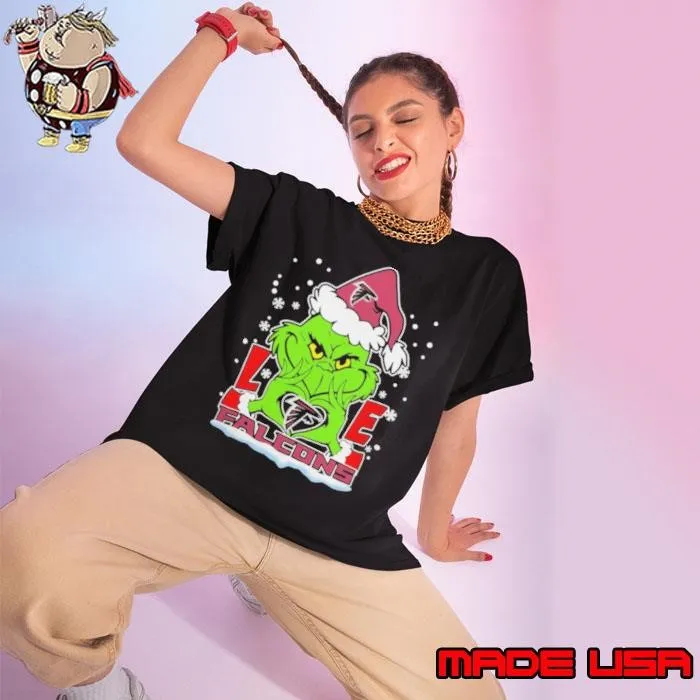 The Grinch Love Heart 2024 Atlanta Falcons Football Christmas Ladies tee