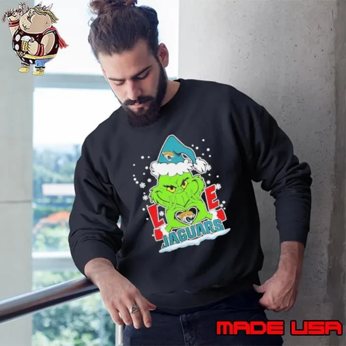 The Grinch Love Heart 2024 Jacksonville Jaguars Football Christmas Shirt