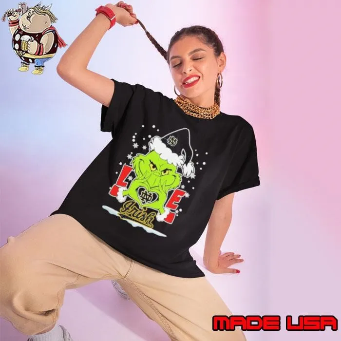 The Grinch Love Heart 2024 Notre Dame Fighting Irish Football Christmas Ladies tee