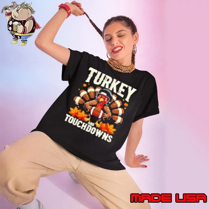 Turkey And Touchdowns Football Thanksgiving Shirts Men Boys Shirt