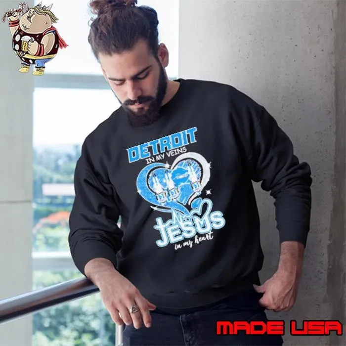 Amon Ra St Brown Detroit Lions in my veins Jesus in my heart Sweatshirt