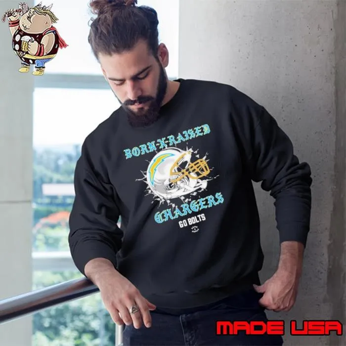 Born X Raised Los Angeles Chargers Go Bolts Helmet Sweatshirt