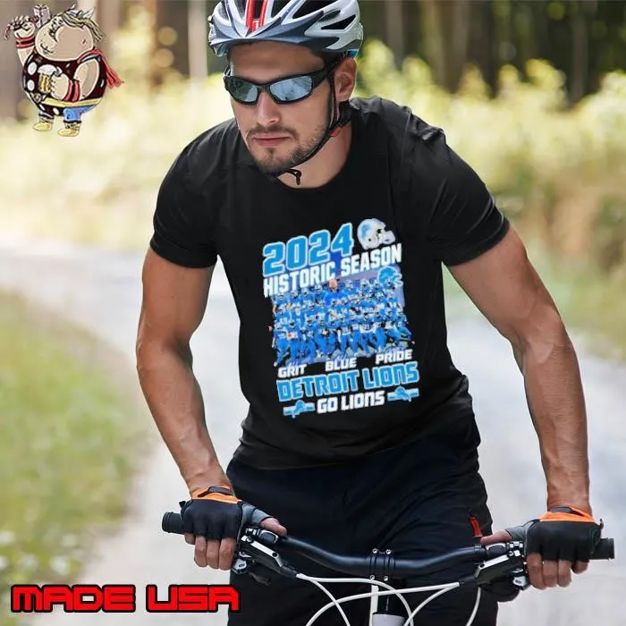 Detroit Lions Historic Season Go Lions With Grit Blue Pride 2024 shirts Unisex