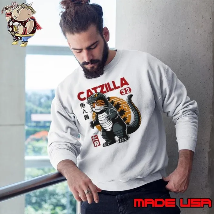 Japanese Design Catzilla Vintage Wash Retro Sweatshirt