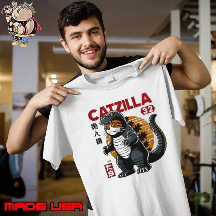 Japanese Design Catzilla Vintage Wash Retro Unisex