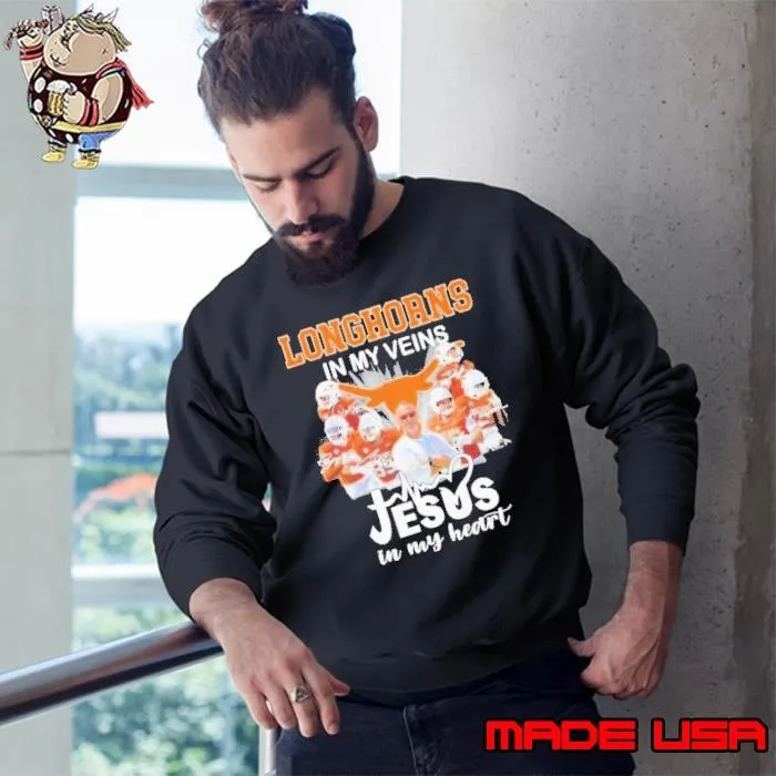 Texas Longhorns Team In My Veins Jesus In My Heart Signatures Sweatshirt
