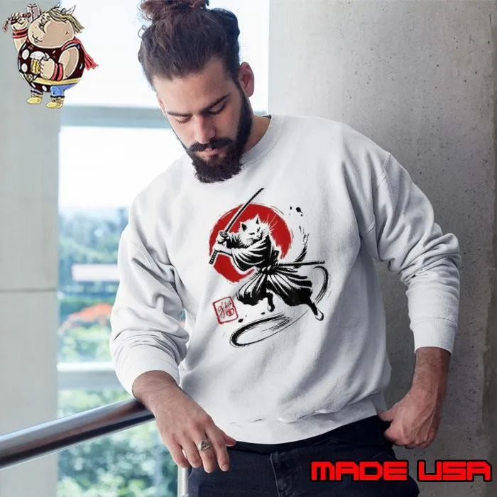 Vintage Samurai Cat Ukiyo E Graphic Japanese Anime Art Sweatshirt