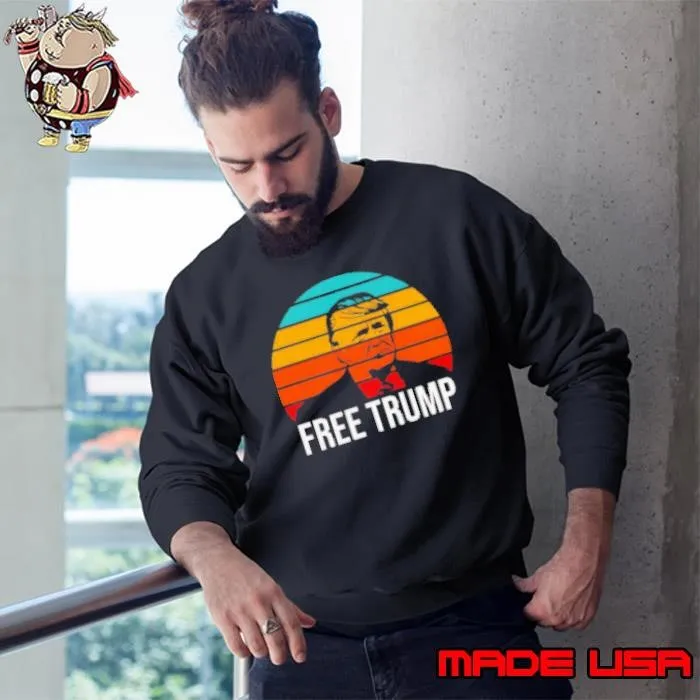 Awesome Free Donald Trump Retro Sunset Sweatshirt