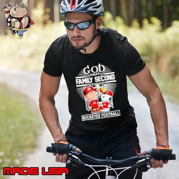 Charlie Brown and Snoopy God first family second then Buckeyes football shirt - Copy