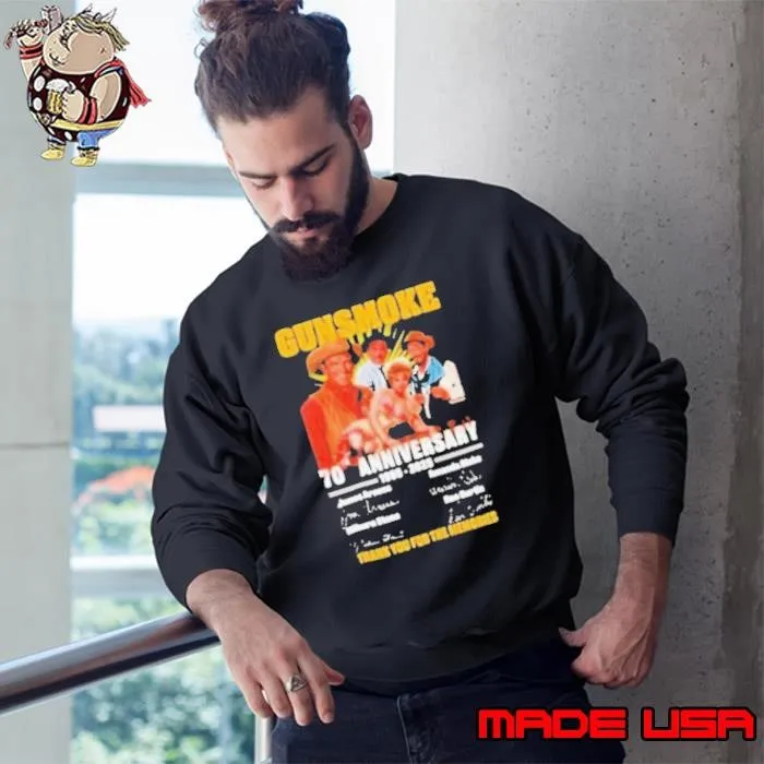 Gunsmoke 70th Anniversary 1955 2025 James Arness Amanda Blake Milburn Stone Ken Cuntis Thank You For The Memories Signatures Sweatshirt