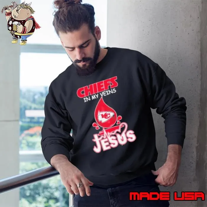 Kansas City Chiefs Water Drops In My Veins Jesus In My Heart Sweatshirt