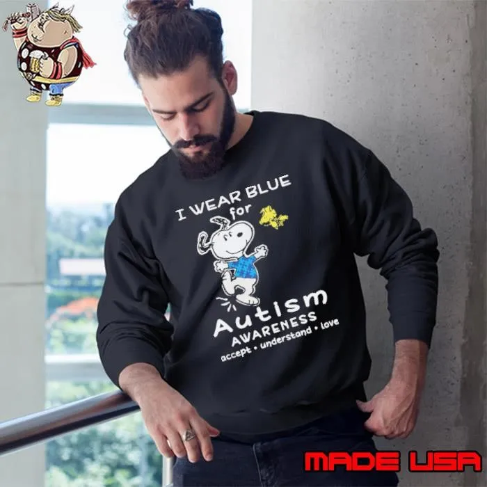 Snoopy And Charlie Brown I Wear Blue For Autism Awareness Sweatshirt