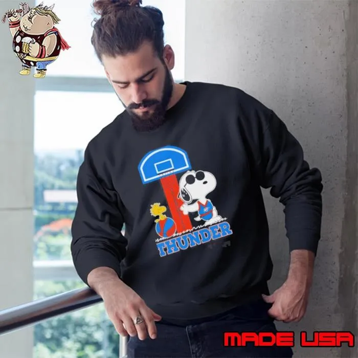 Snoopy And Woodstock Standing OKC Thunder Basketball Sweatshirt