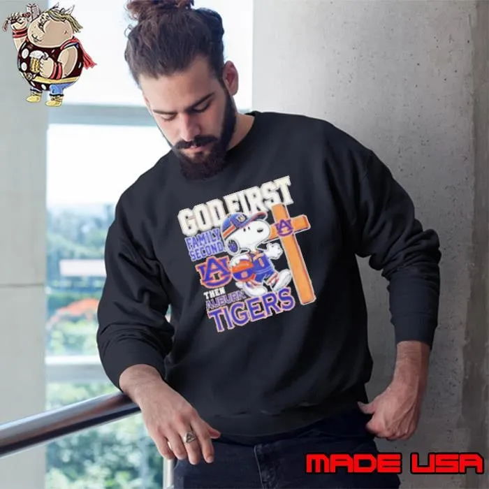 Snoopy walking God first family second then Auburn Tigers Sweatshirt