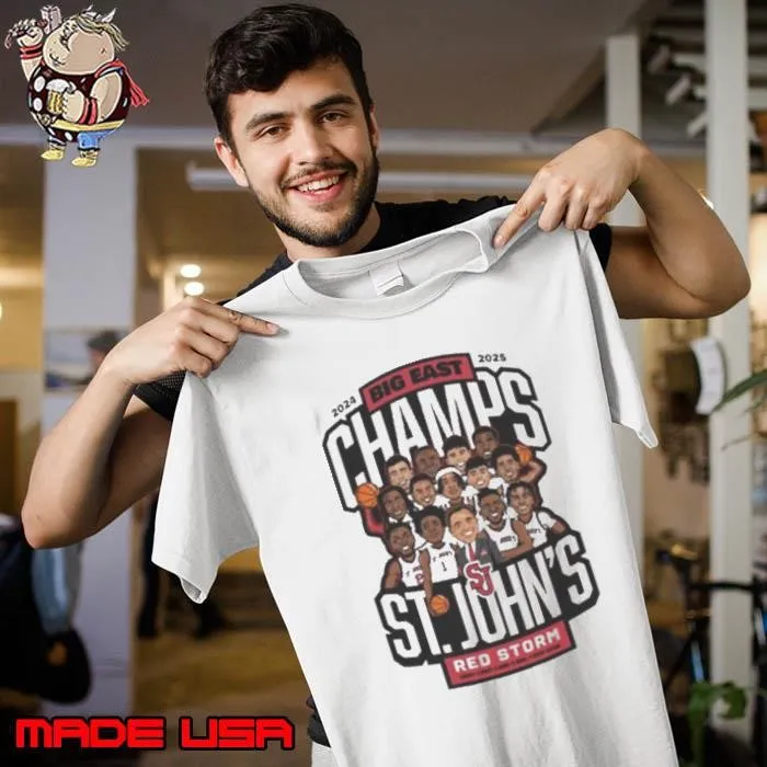 The Big East St Johns Red Storm Mens Basketball 2025 Conference Champions Cartoon Shirt
