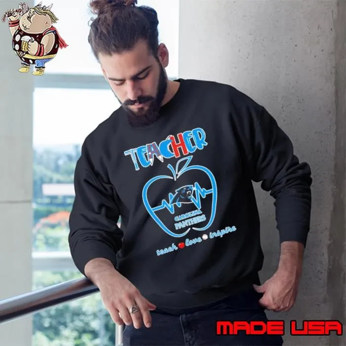 Carolina Panthers teacher apple teach love inspire shirt