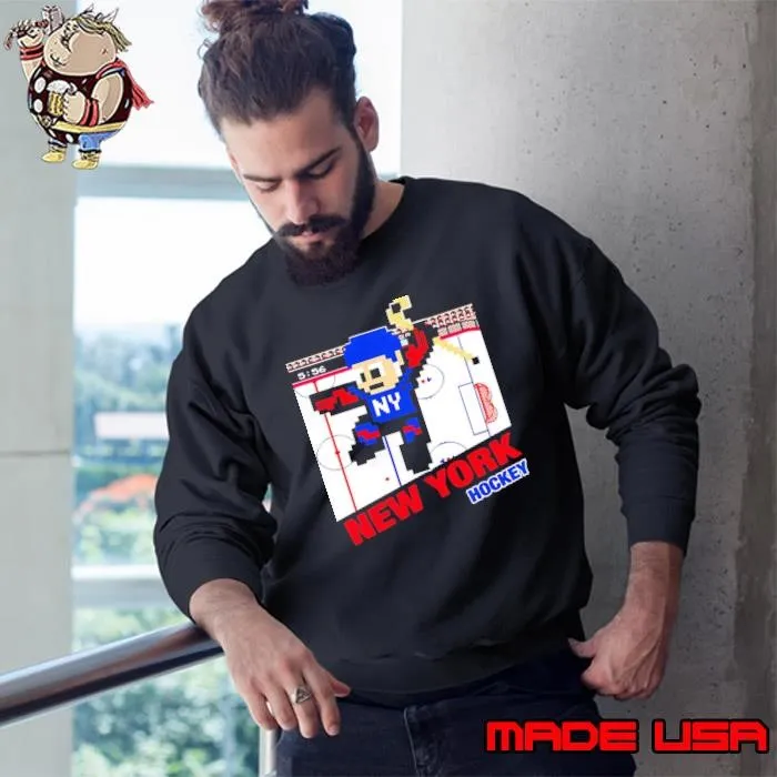 New York hockey 8-bit cartoon shirt