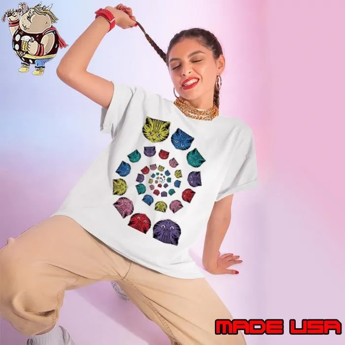 Spiral Cat rainbow Ladies tee