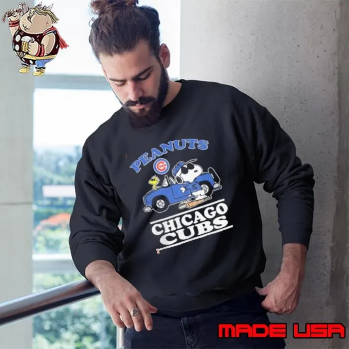 Chicago Cubs Peanuts Snoopy driving car shirt