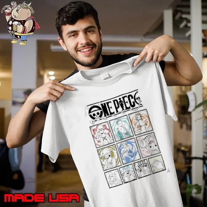 One Piece straw hat crew tonal grid girls characters shirt