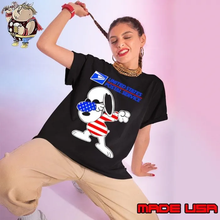 USPS Snoopy dabbing character logo usa flag Ladies tee