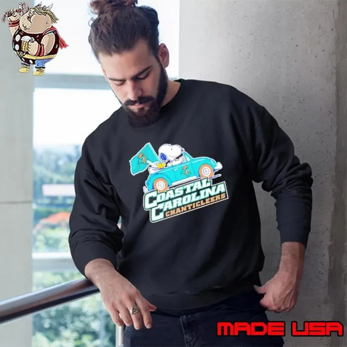 Snoopy and Woodstock driving car Coastal Carolina Chanticleers Sweatshirt