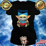 Baby Yoda hug Chevron mask s Ladies tee
