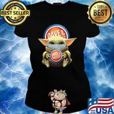 Baby Yoda hug Dave & Buster's mask s Ladies tee