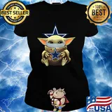 Baby Yoda mask hug Dallas Cowboy s Ladies tee