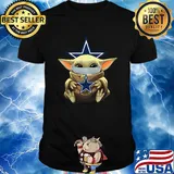 Baby Yoda mask hug Dallas Cowboy shirt