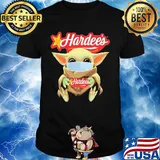 Baby Yoda Mask hug Hardee's shirt