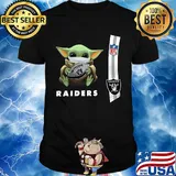 Baby yoda mask hug Oakland Raiders ball NFL shirt