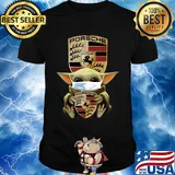 Baby Yoda mask hug Porsche Stuttgart shirt