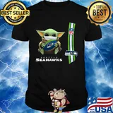 Baby yoda mask hug seattle seahawks ball NFL shirt