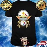 Baby Yoda mask hug Steelers shirt