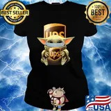 Baby Yoda mask hug UPS s Ladies tee