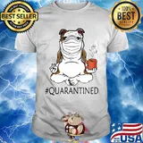 Bulldogs yoga and drink coffee quarantined mask covid-19 shirt