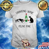 Cat drinking wine feline fine shirt