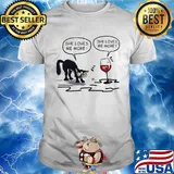 Cat She loves me more and wine she loves me more shirt