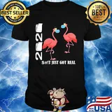 Flamingo 2020 shit just got real toilet paper covid-19 shirt