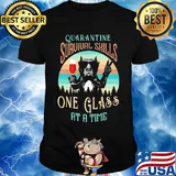 French bulldog drink wine quarantine survival skills one glass at a time vintage shirt